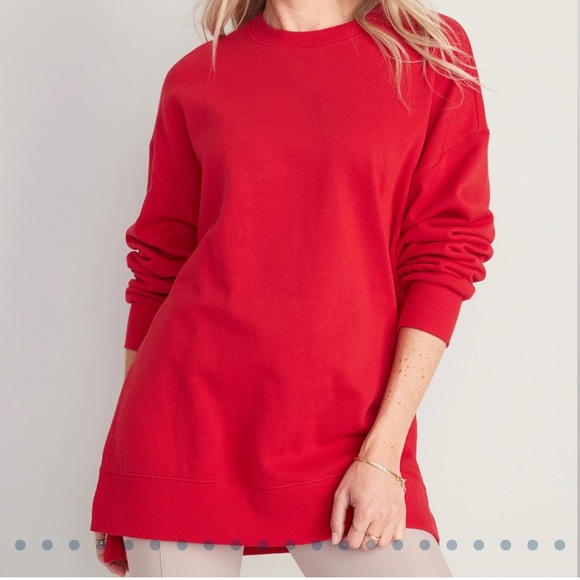NWT OLD NAVY Oversized Boyfriend Garment-Dyed Tunic Sweatshirt Color: Robbie Red - Picture 2 of 6